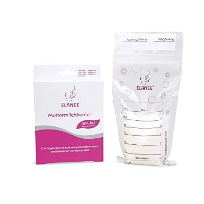 Abbildung von ELANEE Muttermilchbeutel, aufbewahren &amp; einfrieren von Muttermilch, geschmacksneutral und vorsterilisiert, doppelter Sicherheitsverschluss ,20 Stück (1er Pack) (710 00)