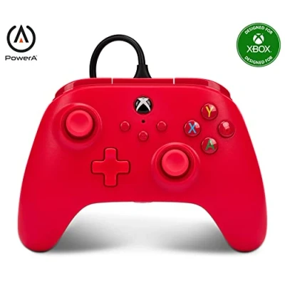 Abbildung von kabelgebundener PowerA Controller für Xbox Series XS und Windows 10/11 Rot, Gamepad, Videospiel Controller, Gaming kompatibel mit One, Type C, Offiziell lizensiert