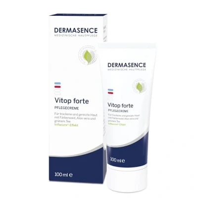 Abbildung von DERMASENCE Vitop forte Pflegecreme, 100 ml Schützende Basispflege bei trockener und zu Neurodermitis neigende Haut Entzündungen vorbeugend mit Färberwaid Aloe Vera für Kinder geeignet