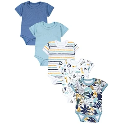 Abbildung von TupTam Jungen Baby Body Kurzarm in Unifarben 5er Pack, Farbe: Flugzeug Dunkelblau WILD Schwarz Dino Senfgelb Jeansblau Petrolgrün, Größe: 104
