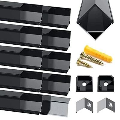 Abbildung von Chesbung LED Aluminium Profil, 10X1m Leisten V Form, Kanäle, Profil Schwarz für Streifen (1 10mm), mit Endkappen, Metall Befestigungs Clips und Montagematerial