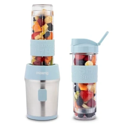 Abbildung von H.Koenig SMOO16 Smoothie Maker, Gehäuse aus gebürstetem Edelstahl 4 Klingen rostfreiem Stahl, 570 milliliters, pastellblau