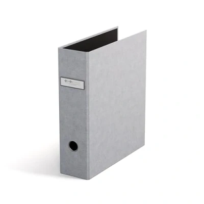 Abbildung von Bigso Box of Sweden ARCHIE Ordner mit 2 Ringen und Hebelmechanik Ringordner aus Faserplatte Papier Leinenoptik Ringbuch A4 zum Abheften von losem hellgrau