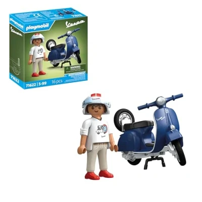 Abbildung von PLAYMOBIL Cars 71622 1969 Vespa 150 Sprint Veloce, Blau, originalgetreues Modell für Sammler und Fans, inklusive vielseitigem Zubehör abnehmbaren Ersatzrad