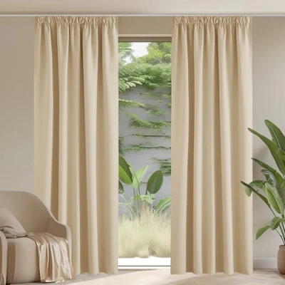 Abbildung von PONY DANCE Verdunkelungsvorhang Kräuselband 2 Stücke Extra Breite Gardinen mit Fenster Vorhänge Blickdicht Wohnzimmer, Biscotti Beige, H 228 x B cm