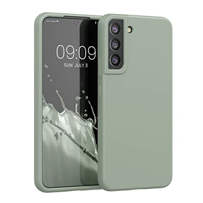 Abbildung von kwmobile Hülle kompatibel mit Samsung Galaxy S22 Plus Silikon Handy Case Handyhülle weiche Oberfläche kabelloses Laden Graugrün