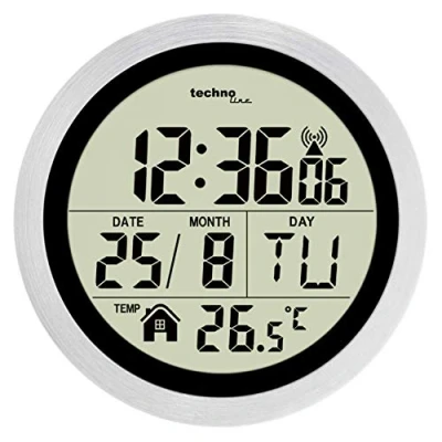 Abbildung von Technoline WT3005 Digitale Badezimmer Funkwanduhr, Kuststoff, silber, Ø 147 x 79 mm