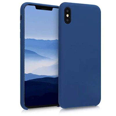 Abbildung von kwmobile Hülle kompatibel mit Apple iPhone XS Max Silikon Handy Case Handyhülle weiche Oberfläche kabelloses Laden Marineblau