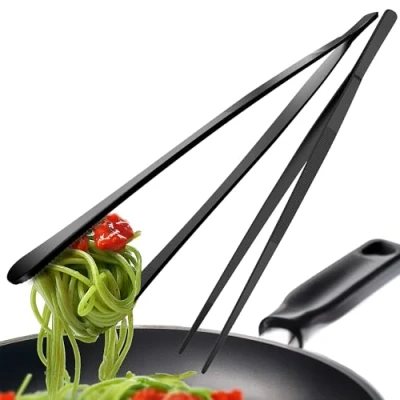Abbildung von 4smile Kochpinzette, 2 Stück Set in Schwarz Kochpinzette Edelstahl, 30 cm lang, Pinzette Küche Grillpinzette rund zum Kochen und Braten + Küchenpinzette spitz Dekorieren