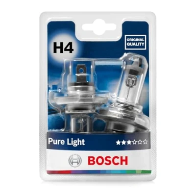 Abbildung von Bosch H4 Pure Light Halogen Glühlampe für Auto Scheinwerfer, 12 V 60/55 W, in Originalqualität Lampensockel Typ P43t 2er Pack Ersatz Scheinwerferlampen