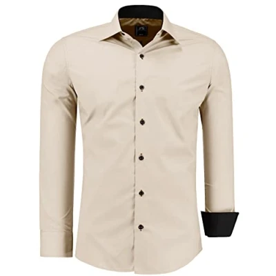 Abbildung von J&#039;S FASHION Herren Hemd Slim Fit Langarm Freizeithemd Pflegeleicht Bügelleicht Ecru S