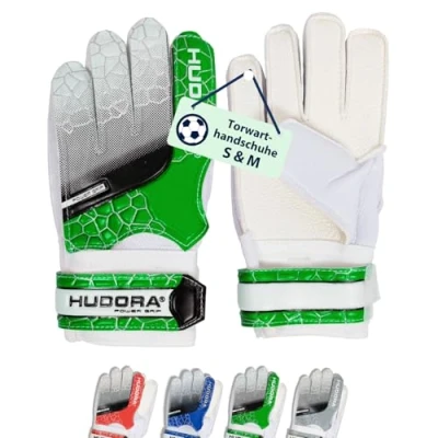 Abbildung von HUDORA Torwarthandschuhe Gepolsterte Fußball Torhüterhandschuhe für Kinder &amp; Jugendliche in Größe S Schaumstoffrücken Fußballhandschuhe mit Klettverschluss grün