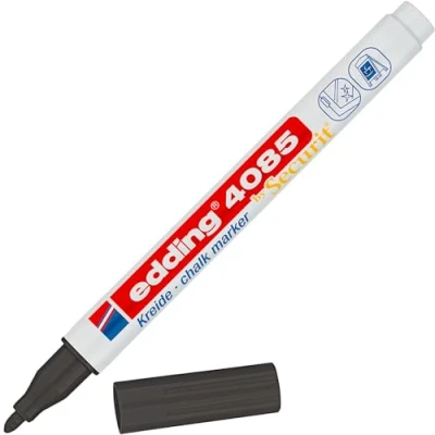Abbildung von edding 4085 Kreidemarker schwarz 1 Kreidestift Rundspitze 2 mm dünner für Tafel abwischbar zum Beschriften von Fenster, Glas, Spiegel Tafelstift mit deckenden Farben