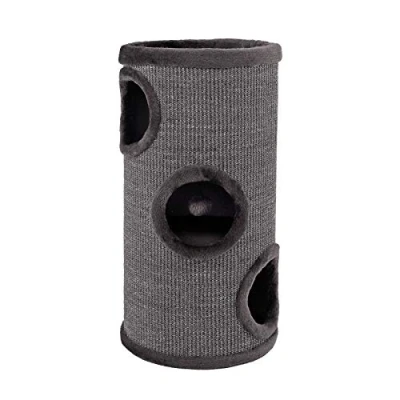 Abbildung von lionto Kratztonne aus Sisal mit Spielball &amp; Plüschrand, Höhe 70 cm, Stabiler Kratzbaum für kleine große Katzen, perfekte Krallenpflege Beschäftigung, viele Versteckmöglichkeiten, Ø 36 grau