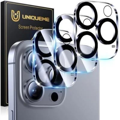 Abbildung von UniqueMe für iPhone 16 Pro/iPhone Pro Max Kameraschutz [Kratzfest, Stabil] Ultra Klar 9H Härte Max/iPhone Kamera Schutz [3 Stück] HD Transparent