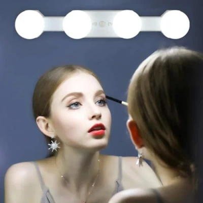 Abbildung von LED Kosmetikspiegel Leuchte, Make Up Licht 4 Birne Dimmbar Schminklicht Spiegellampe Tragbare, Makeup Mirror Light Schnurlos Wiederaufladbar, Hollywood Still Badzimmer Spiegel Beleuchtung (No Spiegel)