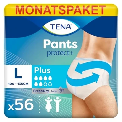 Abbildung von Tena Pants Plus Einweghosen für Frauen und Männer Atmungsaktive Unisex Inkontinenzslips Bei Blasenschwäche Harninkontinenz Weiß, Größe: L (56 Stück)