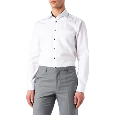 Abbildung von Seidensticker Herren Business Hemd Regular Fit Bügelfrei Kent Kragen Langarm 100% Baumwolle Weiß (Weiß 01) 45