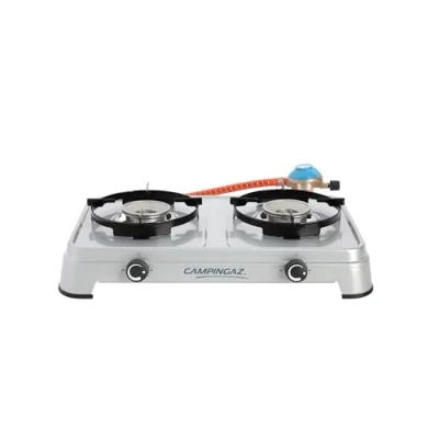 Abbildung von Campingaz Camping Cook CV Gaskocher, 2 flammig, Campingkocher, Betrieb mit Gaskartusche, Campingkocher 3.6 Watt, Kartuschenkocher stufenlos regelbaren Kochplatten