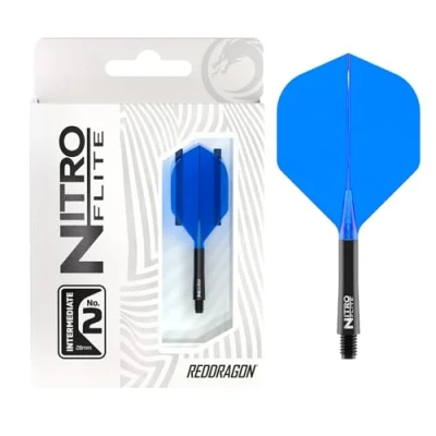 Abbildung von RED DRAGON Darts Nitro Flite Integriert Flüge &amp; Schäfte System No.2 Form und Design Schwarz Blau Farbe, Dazwischenliegend Länge