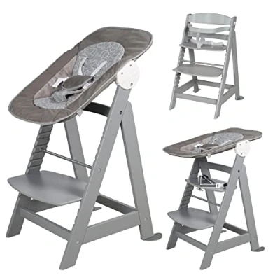 Abbildung von roba Born Up Treppenhochstuhl, Set 2in1, &#039;Miffy&#039;, Babyhochstuhl mit Liegefunktion, ab Geburt, taupe
