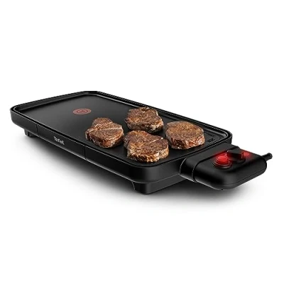 Abbildung von Tefal Plancha Booster Tischgrill, 2200 W, extra große Grillfläche, Boost Zone, 6 Temperaturstufen, durchgängige Grillplatten, inklusive Fettablaufrinne, Thermo Spot, Schwarz, CB6428