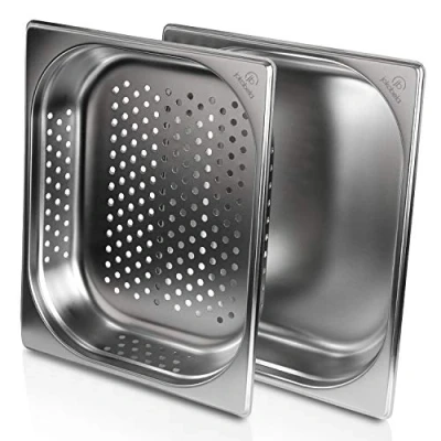 Abbildung von jokobela GN Behälter SET :: 1/2 65mm, 1x gelocht, ungelocht geeignet für Gaggenau/Miele/Siemens/AEG/Elektrolux Dampfgarer (Temperaturbeständig, Edelstahl, Spülmaschinentauglich)