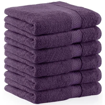 Abbildung von Utopia Towels 6er Pack Frottee Handtücher 50x100 cm mit Aufhängeschlaufe, mittelgroße 100% Baumwolle weich und saugfähig Set (Pflaume)