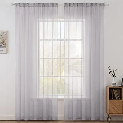 Abbildung von MIULEE Voile Vorhang Transparente Gardine aus Einfarbig Stangendurchzug Transparent Wohnzimmer Luftig Dekoschal für Schlafzimmer 2er Set 175 x 140cm (H B), Rod Pocket Gräuliches Flieder