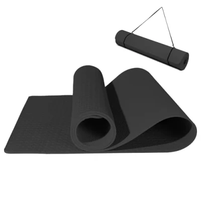 Abbildung von Yogamatte rutschfest und umweltfreundliche TPE Sportmatte mit Tragegurt Gymnastikmatte für Pilates Workout Fitnessmatte 183 x 61 0.6 cm (Schwarz/Grau)