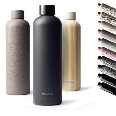 Abbildung von MAMEIDO Trinkflasche Edelstahl 750ml, 500ml &amp; 1l auslaufsichere Thermosflasche, Kohlensäure geeignet, BPA frei, Isolierflasche 12h heiß 24h kalt (Carbon Grey, 0,75l)