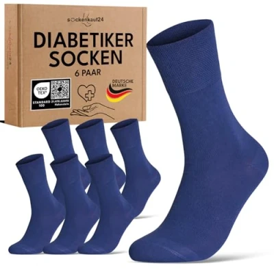 Abbildung von Diabetikersocken ohne Gummibund &amp; Naht 97% Baumwolle (6 Paar) Diabetiker Socken mit Komfortbund für Damen Herren 70108T (Blau 35 38) WP
