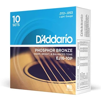 Abbildung von D&#039;Addario Gitarrensaiten Westerngitarre Akustikgitarre Acoustic Guitar Strings EJ16 10P Light, 12 53 10 Stück