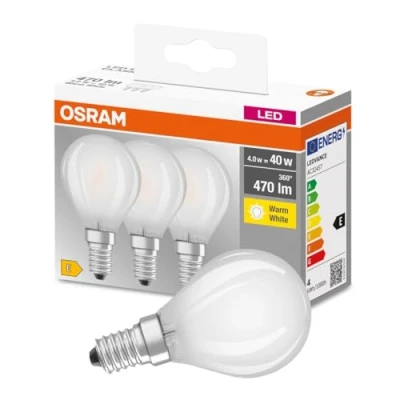 Abbildung von Osram LED Base Classic P Lampe, in Tropfenform mit E14 Sockel, nicht dimmbar, Ersetzt 40 Watt, Matt, Warmweiß 2700 Kelvin, 3 Stück (1er Pack)