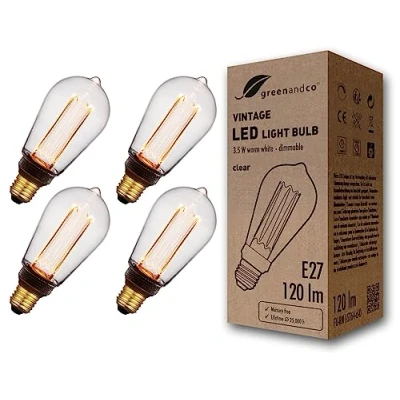 Abbildung von greenandco 4x dimmbare Vintage Design LED Birne zur Stimmungsbeleuchtung E27 ST64 klar 3,5W 120lm 1800K extra warmweiß 320 230V flimmerfrei Edison Glühbirne