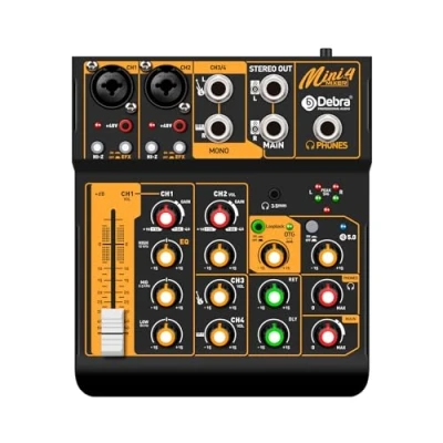 Abbildung von Audio Mixer Mini4 Professioneller, Sound für Streaming, 4 Kanal Mixer, USB Schnittstelle und 48 V Phantomspeisung, Bluetooth Podcast Live Performance, Aufnahme, DJ, PC