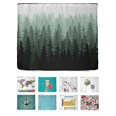 Abbildung von arteneur® Tannenwald Anti Schimmel Duschvorhang 240x200 Recycelt mit Öko Tex Standard 100 Beschwerter Saum, Blickdicht, Wasserdicht, Waschbar, 16 Ringe &amp; E Book Reinigungs Tipps