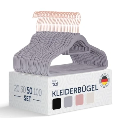 Abbildung von Blumtal Kleiderbügel 50 Stück Samt 360 drehbar und belastbar platzsparend rutschfest Grau mit Samtbezug Samtbügel Bügel