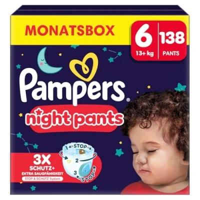 Abbildung von Pampers Night Windeln Pants Größe 6 (15+kg) Baby Dry, MONATSBOX, Windelhöschen bieten zusätzlichen Schutz für die ganze Nacht, 138 Höschenwindeln