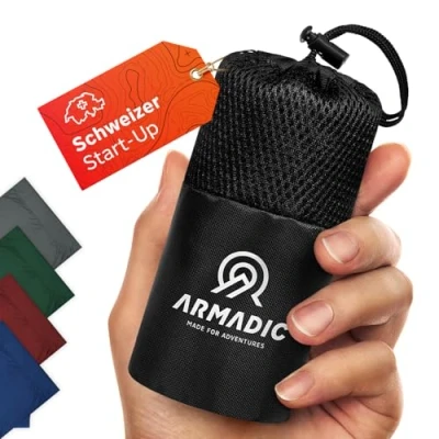Abbildung von Armadic Hüttenschlafsack aus Mikrofaser (nur 230g) Ultra leicht, klein und dünn. Reiseschlafsack, Schlafsack Inlett, Inlay I Ideal für Backpacking, Hostels Berghütten (Navy Blau)