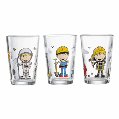 Abbildung von Ritzenhoff &amp; Breker Kindergläser Berufe Jungen, 3er Set, 205 ml, Bedruckte Kinderbecher mit Berufs Motiven, Astronaut/Bauarbeiter/Feuerwehrmann, Spülmaschinengeeignet