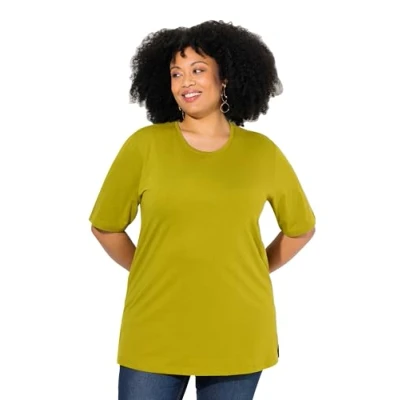 Abbildung von Ulla Popken Damen große Größen Übergrößen Plus Size T Shirt, Rundhalsausschnitt, Relaxed, Halbarm