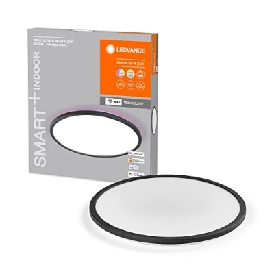 Abbildung von LEDVANCE SMART+ ORBIS WiFi Panelleuchte, schwarz, 25W, 2940lm, 400mm, regulierbares Weißlicht (2700K 6500K), Rahmen mit RGB Farblicht, dimmbar, steuerbar per App, kompatibel Amazon, Google und Co.
