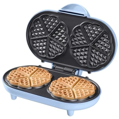 Abbildung von Bestron Doppel Waffeleisen für klassische Herzwaffeln, Herzwaffeleisen mit Backampel &amp; Antihaftbeschichtung, ideal Kindergeburtstage, Ostern Weihnachten, Farbe: Blau