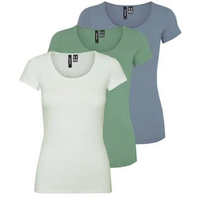 Abbildung von VERO MODA Damen VMMAXI My Soft SS U Neck GA 3Pack, Granite Green, Lightest Sky, Citadel, S