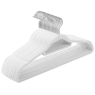 Abbildung von SONGMICS Kleiderbügel Samt, 20er Set, Bügel, rutschfest, kleine Stange für Krawatten, 360 drehbarer Haken, 0,6 cm dick, platzsparend, 43,5 lang, Mäntel, Hosen, Silber Weiß CRF020W01
