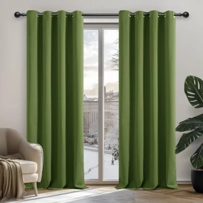 Abbildung von Deconovo Verdunkelungsgardinen Blickdichte Vorhänge Kälteschutz 160x107cm(HöhexBreite), Apfelgrün, 2er Set