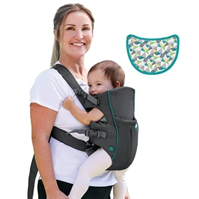 Abbildung von INFANTINO Swift Classic Carrier ergonomische Babytrage mit 2 Tragepositionen und Tasche, graue verstellbare Hüftsitz Fronttasche zum Verstauen wichtiger Utensilien, 300105