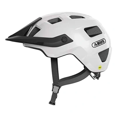 Abbildung von ABUS MTB Helm MoTrip MIPS Fahrradhelm für einen sicheren Einstieg in den Mountainbikesport mit Aufprallschutz Damen und Herren Weiß Glänzend, Größe L