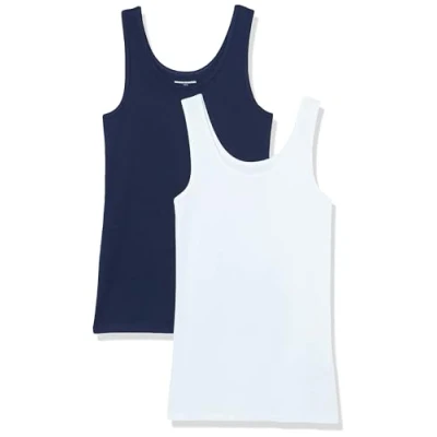 Abbildung von Amazon Essentials Damen Tanktop schlanke Passform, 2er Pack, Marineblau/Weiß, M